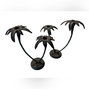 Vintage Metal Palm Tree Candle Holders
